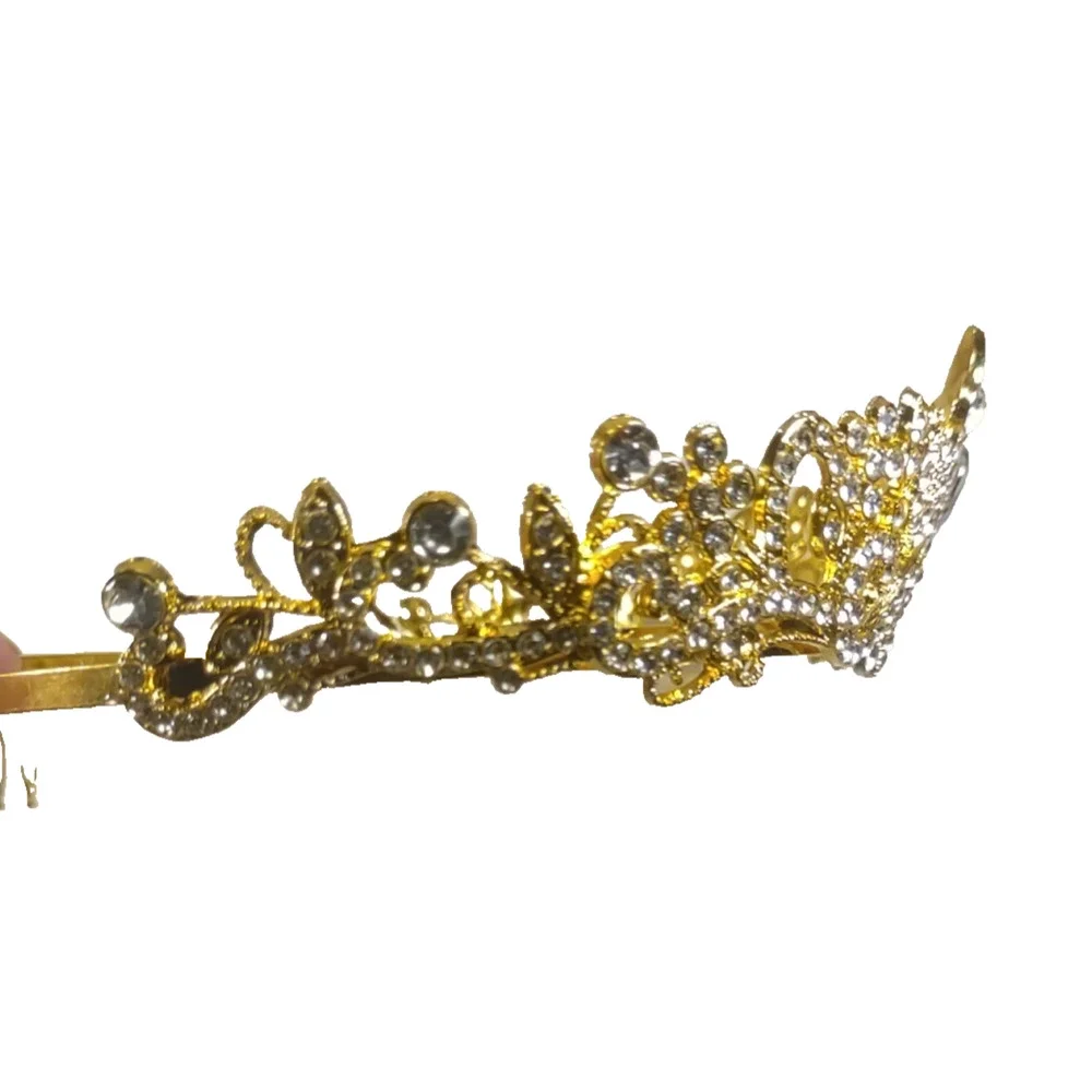 Rhinestone Bridal Tiara Alloy Crystal Crown Wedding Party in Blue & Gold